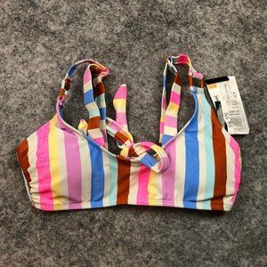 California Waves Bikini Top S Sports Bra Bralette Striped Tie Back Removable Pad